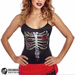 DREAMGIRL DIA DE LOS MUERTOS DEAD TO YOU CAMI GLOW IN THE DARK SKELETON MEDIUM